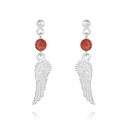 Boucles d'Oreilles Aile d'Ange en Argent et Pierres Naturelles 4mm - Agate Rouge
