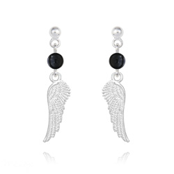 Boucles d'Oreilles Aile d'Ange en Argent et Pierres Naturelles 4mm - Onyx