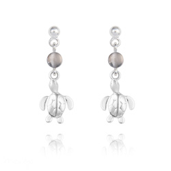 Boucles d'Oreilles en Pierre Naturelle Boucles d'Oreilles Tortue en Argent et Pierres Naturelles 4mm - Agate Grise