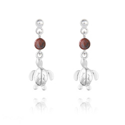 Boucles d'Oreilles en Pierre Naturelle Boucles d'Oreilles Tortue en Argent et Pierres Naturelles 4mm - Jaspe Rouge