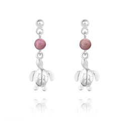 Boucles d'Oreilles en Pierre Naturelle Boucles d'Oreilles Tortue en Argent et Pierres Naturelles 4mm - Rhodonite