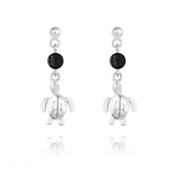 Boucles d'Oreilles en Pierre Naturelle Boucles d'Oreilles Tortue en Argent et Pierres Naturelles 4mm - Onyx