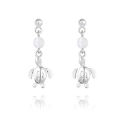 Boucles d'Oreilles en Pierre Naturelle Boucles d'Oreilles Tortue en Argent et Pierres Naturelles 4mm - Jade Blanc