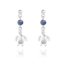Boucles d'Oreilles en Pierre Naturelle Boucles d'Oreilles Tortue en Argent et Pierres Naturelles 4mm - Sodalite