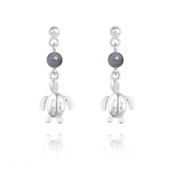 Boucles d'Oreilles en Pierre Naturelle Boucles d'Oreilles Tortue en Argent et Pierres Naturelles 4mm - Labradorite