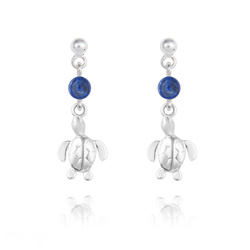 Boucles d'Oreilles en Pierre Naturelle Boucles d'Oreilles Tortue en Argent et Pierres Naturelles 4mm - Lapis Lazuli