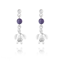 Boucles d'Oreilles en Pierre Naturelle Boucles d'Oreilles Tortue en Argent et Pierres Naturelles 4mm - Améthyste