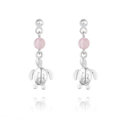Boucles d'Oreilles en Pierre Naturelle Boucles d'Oreilles Tortue en Argent et Pierres Naturelles 4mm - Quartz Rose