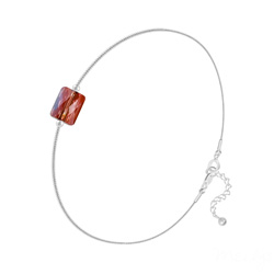Bracelet Cristal Mini Rectangle 8x6mm sur Chaîne Serpent en Argent - Red Magma