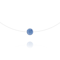 Collier en Cristal et Argent Ras de Cou Disco Ball 8mm sur Fil Nylon Transparent et Argent - Light Sapphire