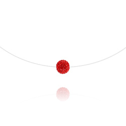 Collier en Cristal et Argent Ras de Cou Disco Ball 8mm sur Fil Nylon Transparent et Argent - Rouge Light Siam