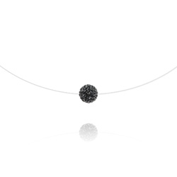 Ras de Cou Disco Ball 8mm sur Fil Nylon Transparent et Argent - Jet (Noir)