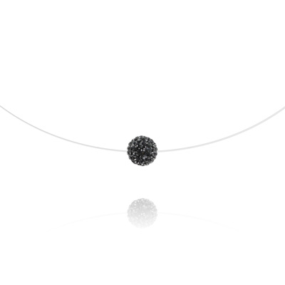 Collier en Cristal et Argent Ras de Cou Disco Ball 8mm sur Fil Nylon Transparent et Argent - Jet (Noir)