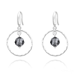 Boucles d'Oreilles Anneau Torsad� en Argent et Cristal 8mm - Silver Night