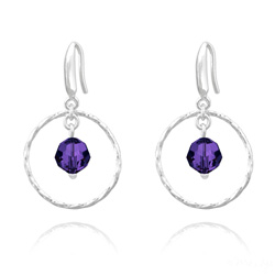 Boucles d'Oreilles Anneau Torsad� en Argent et Cristal 8mm - Purple Velvet