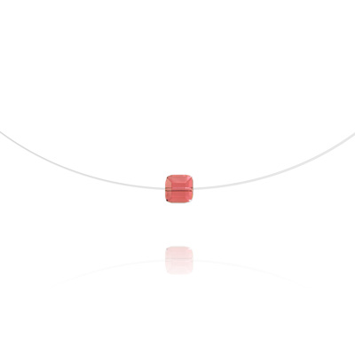 Collier en Cristal et Argent Ras de Cou Cube 6mm sur Fil Nylon Transparent et Argent - Rose