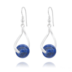 Boucles d'Oreilles Curvy en Argent et Pierres Naturelles 10mm - Lapis Lazuli