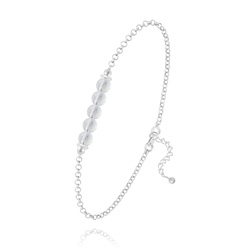 Bracelet 5 Perles Rondes 4mm en Argent et Pierres Naturelles - Cristal de Roche