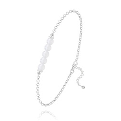 Bracelet 5 Perles Rondes 4mm en Argent et Pierres Naturelles - Jade Blanc