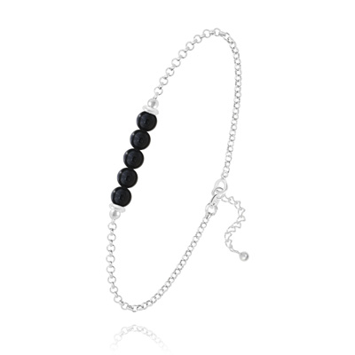 Bracelet en Pierre Naturelle Bracelet 5 Perles Rondes 4mm en Argent et Pierres Naturelles - Onyx