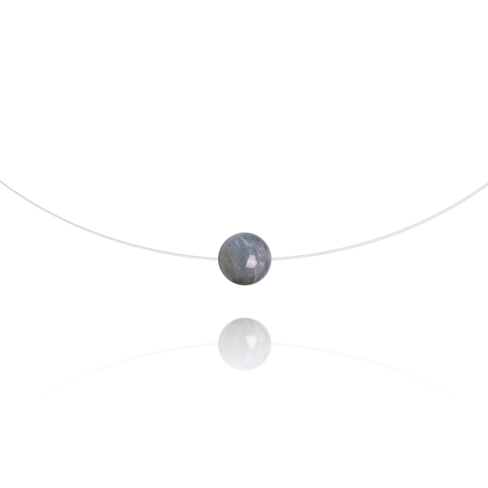 COLLIER perle en lapis lazuli de 10mm , fil nylon transparent , 40