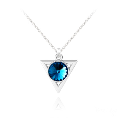 Collier en Cristal et Argent Collier Triangle Rivoli 8mm en Argent et Cristal Bleu Bermude