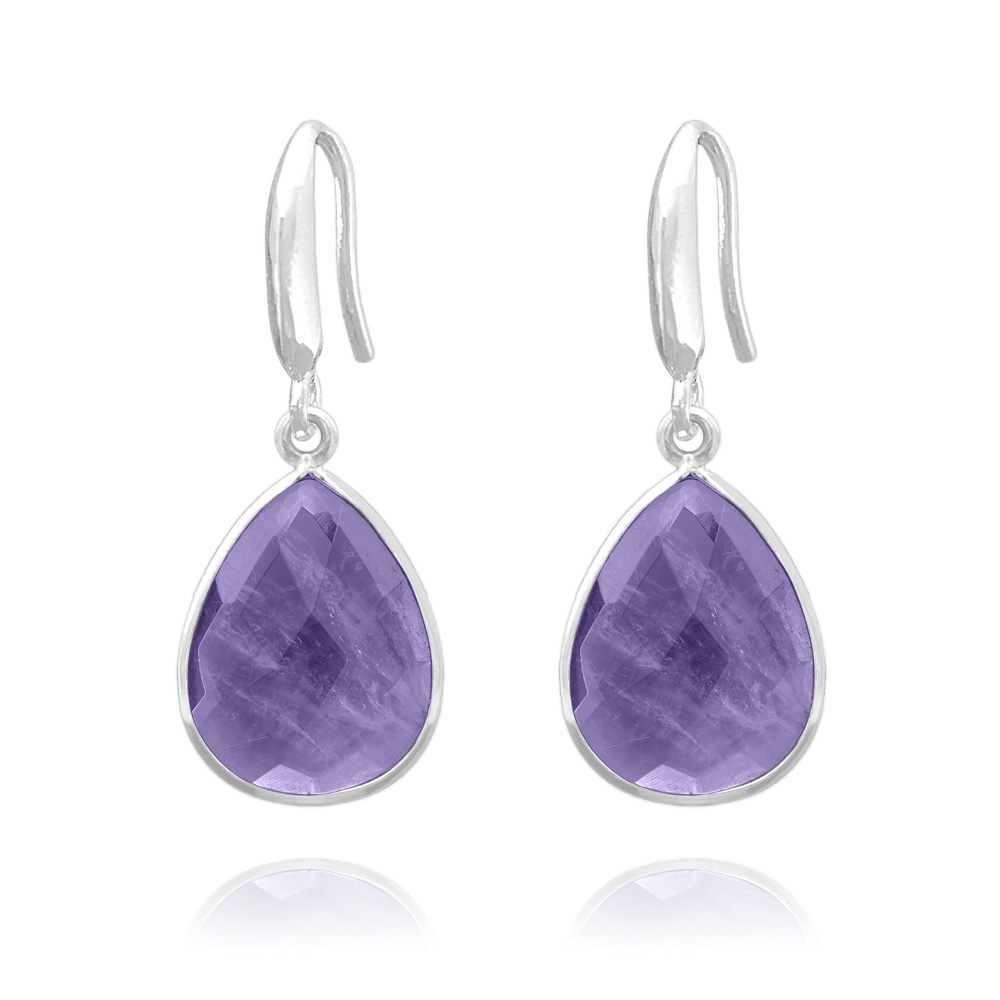 Boucles D'oreilles Clous En Améthyste - Fermoirs Argent 925 - Neuf Avec étiquettes