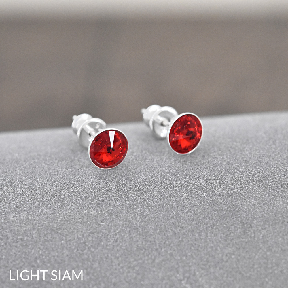 Boucles D'oreilles Clous En Argent 925 Avec Cristal Autrichien Rivoli 8mm - Effet Vitrail Lumineux