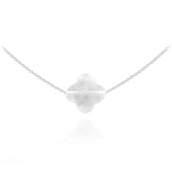 Collier en Pierre Naturelle Collier Trèfle à 4 Feuilles en Argent et Pierres Naturelles - Jade Blanc