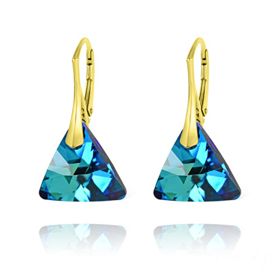 Boucles d'Oreilles en Cristal et Argent Boucles d'Oreilles Triangle 16MM en Argent Plaqu Or et Cristal Bleu Bermude