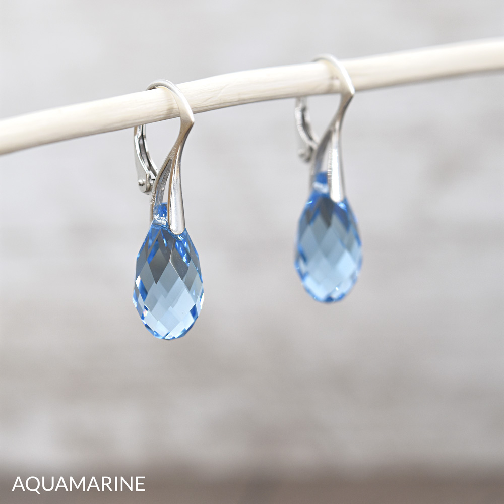Boucles D'oreilles Artisanales Françaises - Cristal Aigue-marine - Plaqué Or - Puces - Neuf Avec étiquettes