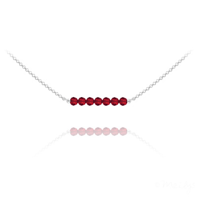 Collier en Cristal et Argent Collier Ras de Cou 7 Perles  Facettes en Cristal et Argent - Rouge Light Siam