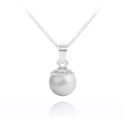 Collier Perle de Cristal Nacré 10MM et Argent - Pastel Grey
