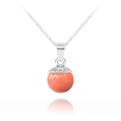 Collier Perle de Cristal Nacré 10MM et Argent - Coral