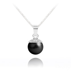 Collier Perle de Cristal Nacré 10MM et Argent - Mystic Black