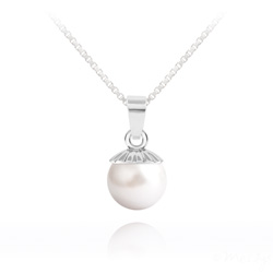 Collier en Cristal et Argent Collier Perle de Cristal Nacré 10MM et Argent - White Pearl