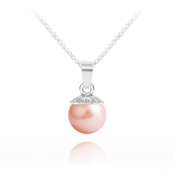 Collier Perle de Cristal Nacré 10MM et Argent - Rose Peach