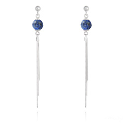 Boucles d'Oreilles Pompon en Pierres Naturelles Facettées 8mm et Argent - Lapis Lazuli