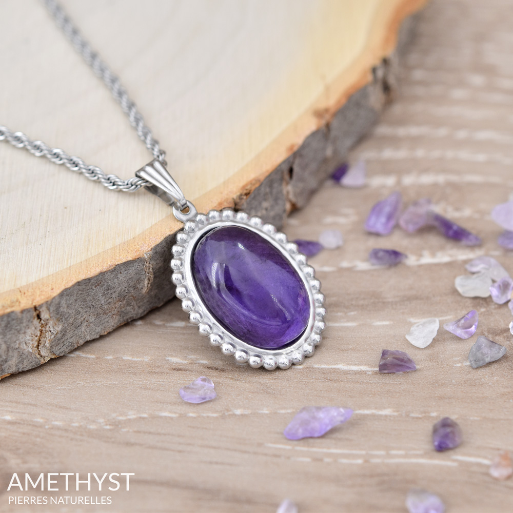 Collier Pendentif Jaspe Rouge - Chaîne Argentée, Pierre Naturelle En Goutte, Vintage - Occasion Très Bon état