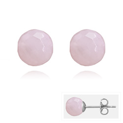 Clous d'Oreilles en Acier et Perles Facettées 8MM - Quartz Rose