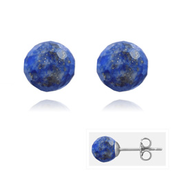 Boucles d'Oreilles en Pierre Naturelle Clous d'Oreilles en Acier et Perles Facettées 8MM - Lapis Lazuli
