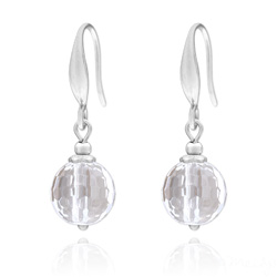 Boucles d'Oreilles Perles à Facettes 10mm en Acier et Pierres Naturelles - Cristal de Roche