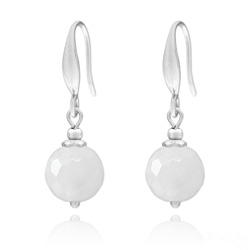 Boucles d'Oreilles Perles à Facettes 10mm en Acier et Pierres Naturelles - Jade Blanc