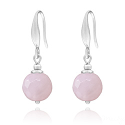 Boucles d'Oreilles Perles à Facettes 10mm en Acier et Pierres Naturelles - Quartz Rose