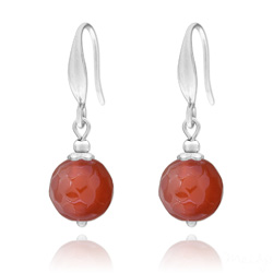 Boucles d'Oreilles Perles à Facettes 10mm en Acier et Pierres Naturelles - Agate Rouge