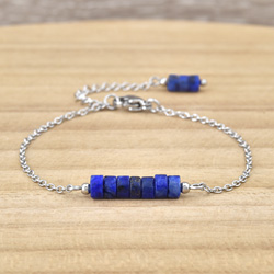 Bracelet Heishi 4mm en Acier et Pierres Naturelles - Lapis Lazuli