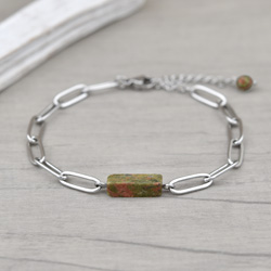 Bracelet en Pierre Naturelle Bracelet Alba en Acier et Pierre Naturelle 13x4mm - Unakite