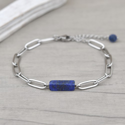 Bracelet Alba en Acier et Pierre Naturelle 13x4mm - Lapis Lazuli