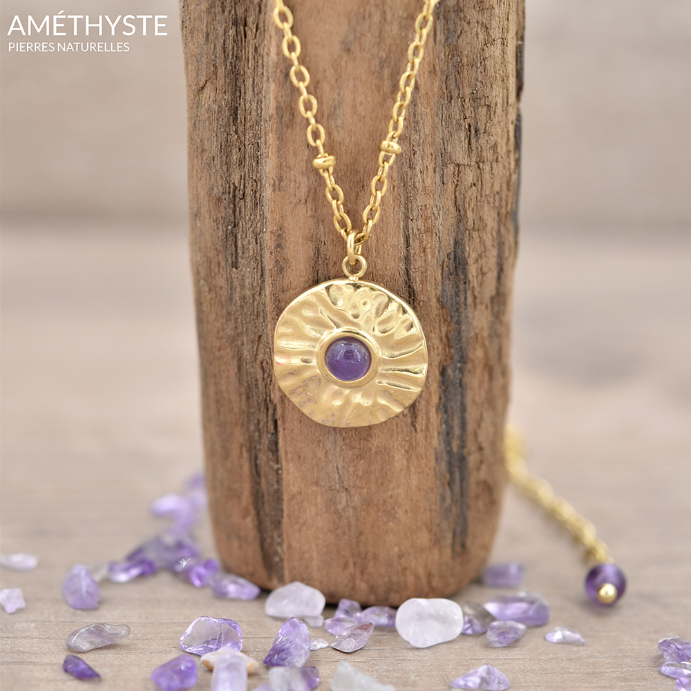 Collier Artisanal En Métal Martelé Avec Pierre De Jaspe Rouge - Bijou Ethnique Occasion