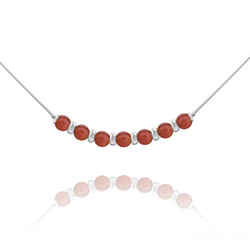 Collier Ras de Cou 7 Perles en Pierres Naturelles et Acier - Agate Rouge